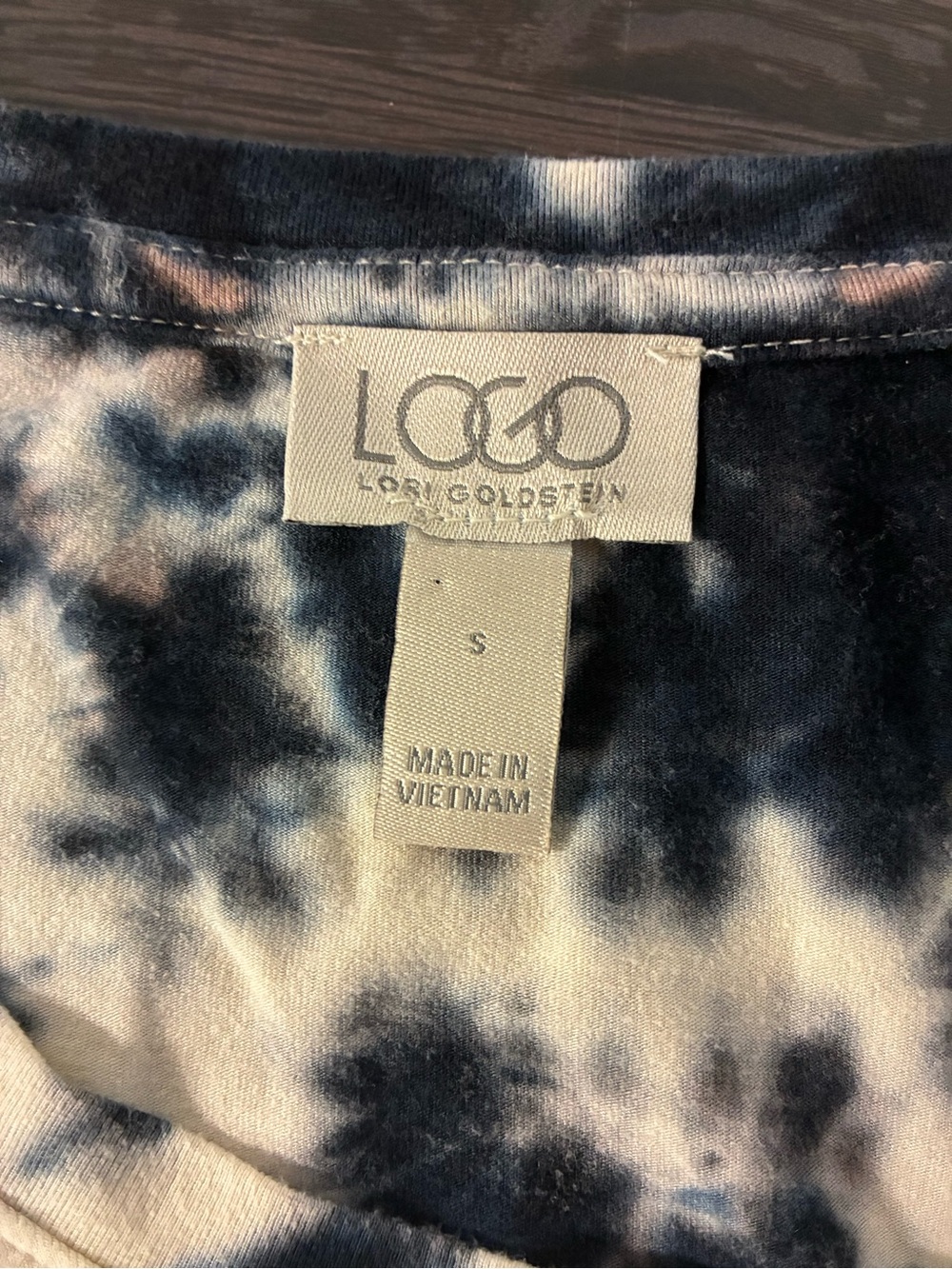 LOGO by Lori Goldstein Navy and White Tie-Dye Long Sleeve Women's Top (S) - Picture 3 of 7